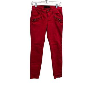 Rock & Republic Womens Red Skinny Jeans With Zipper Pockets Size 4